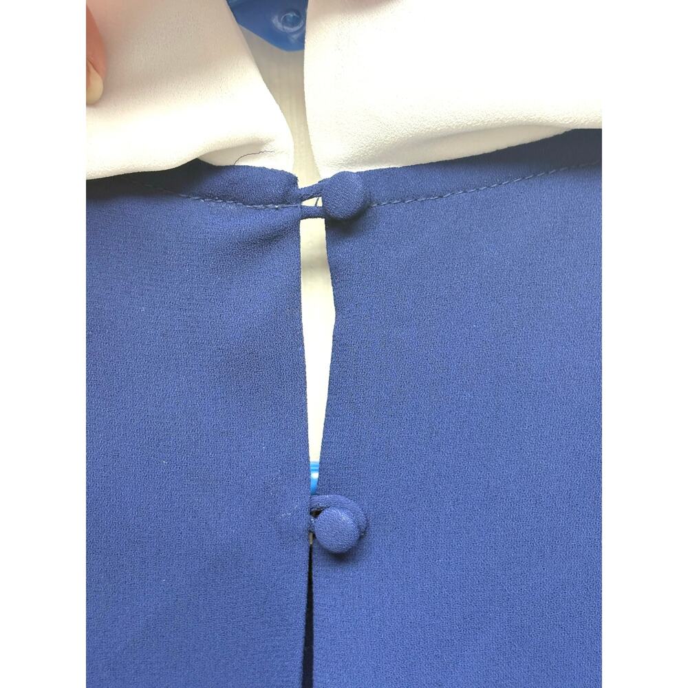 In The Mood Navy Dress White Collar Sheer Sleeves Midi Elastic Waist Size 12 - Picture 5 of 10